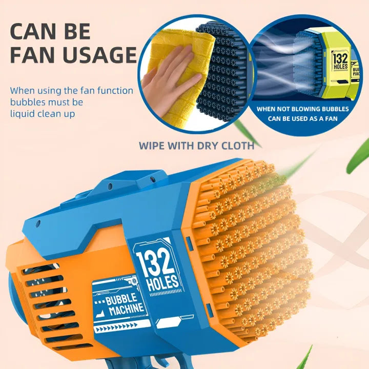 132 Holes Rechargeable Rocket Colorful Bubble Gun