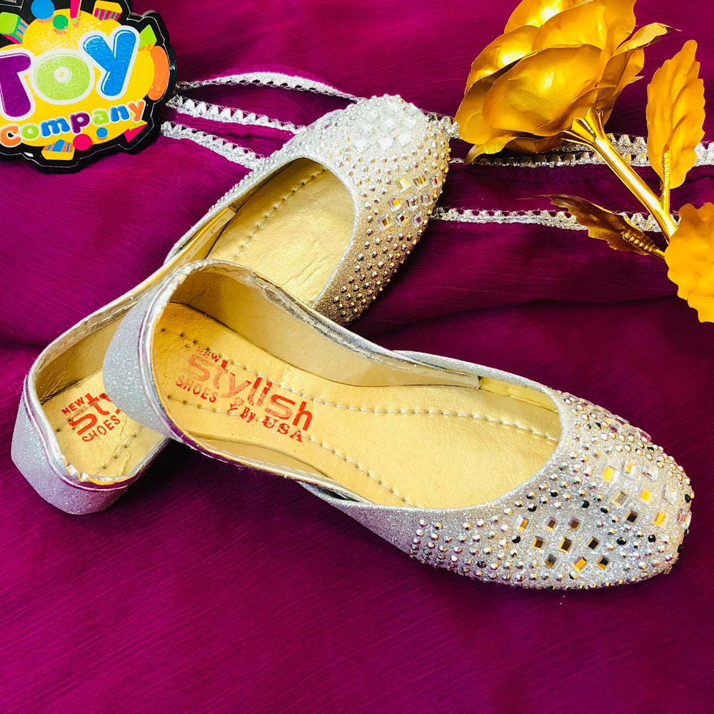 Hand-Made Girls Silver Fancy Khussa