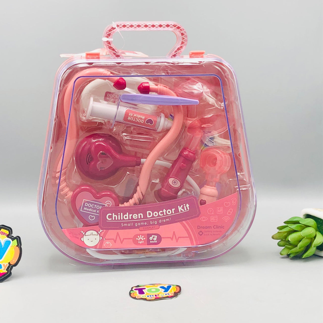 13Pcs Kids Pretend Play Doctor Kit With Acrylic Box - Pink