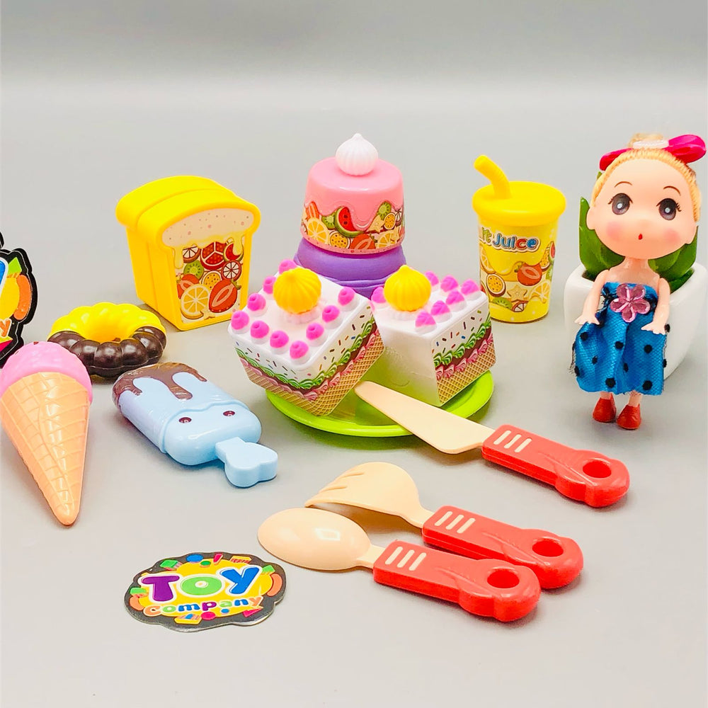 13Pcs Pretend Play Food Cutting Set With Doll