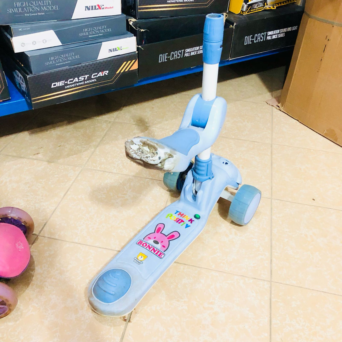 Sky Blue Adjustable Kids Scooter Without Handle - Major Fault