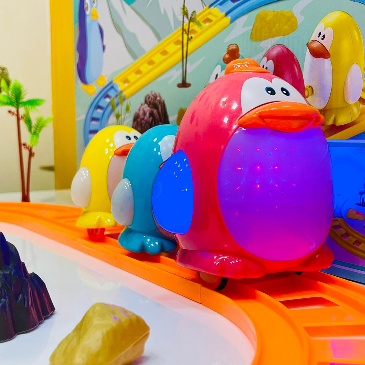 Cartoon Penguin Musical Train Track