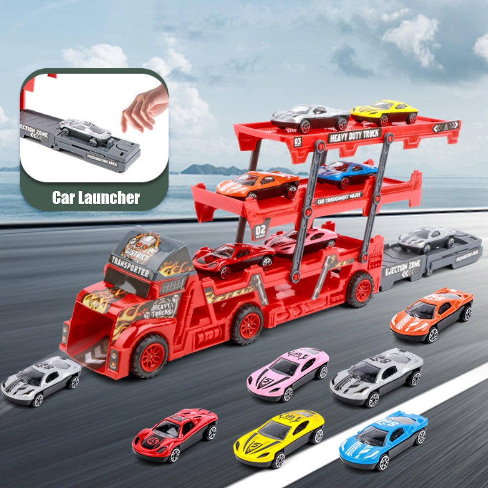 Foldable Car Launcher Transporter With 8Pcs Alloy Cars