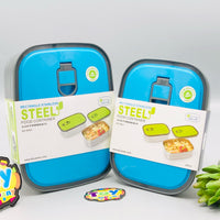 1.1L Stainless Steel Dual Lunch Box - Blue