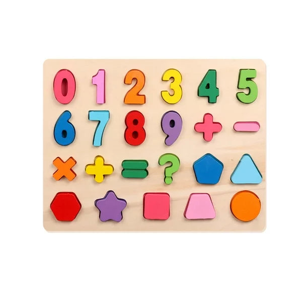 Wooden 0-9 Number Puzzle With Signs & Shapes