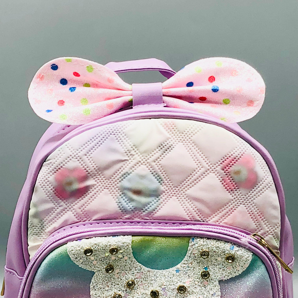 9* Inches Girls Fancy Flower Backpack - Purple