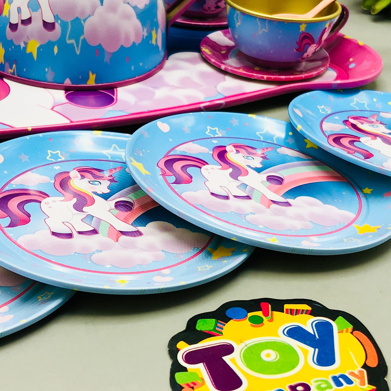 Kids 18Pcs Unicorn Themed Metal Tea Set