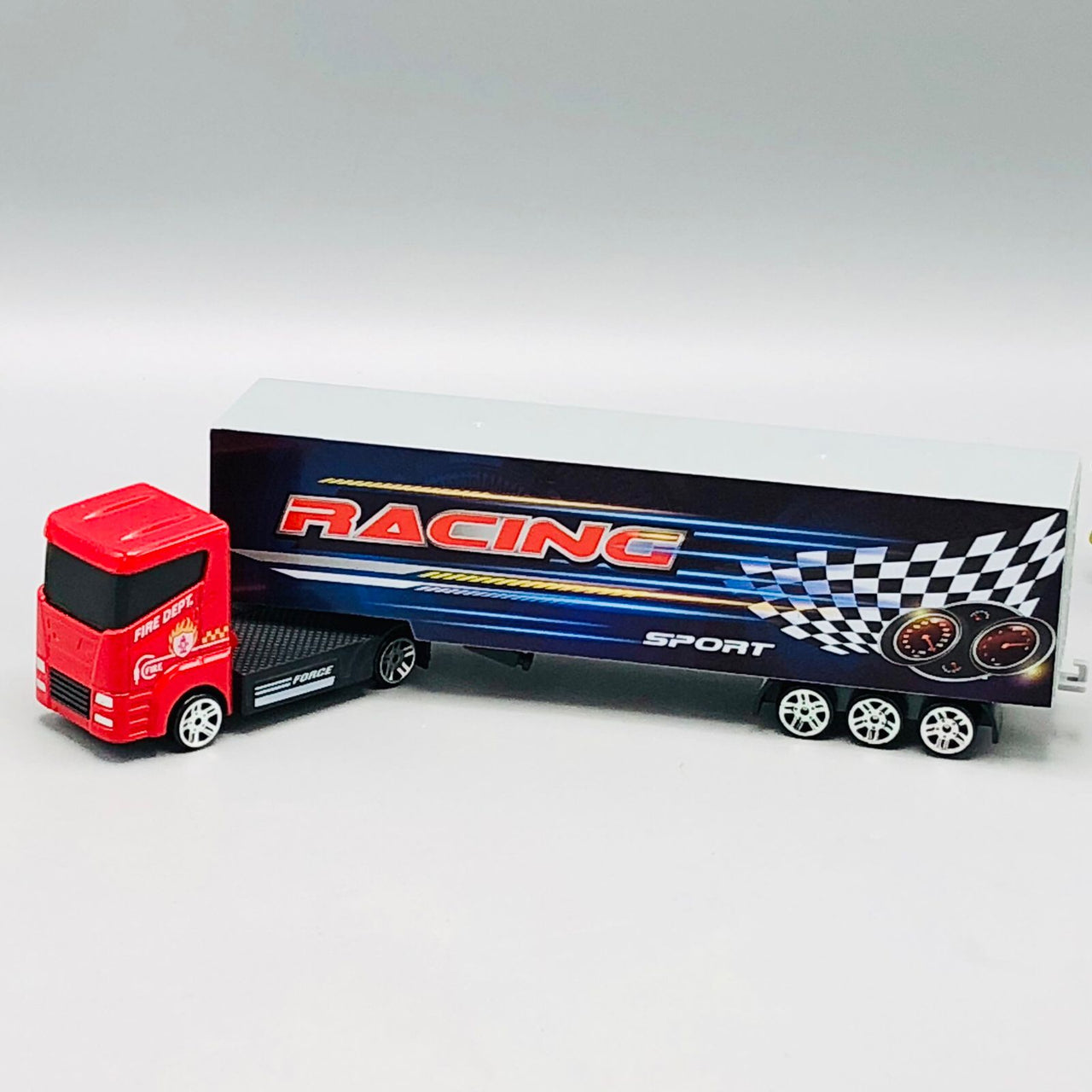 Diecast Fire Department Truck With Racing Cars