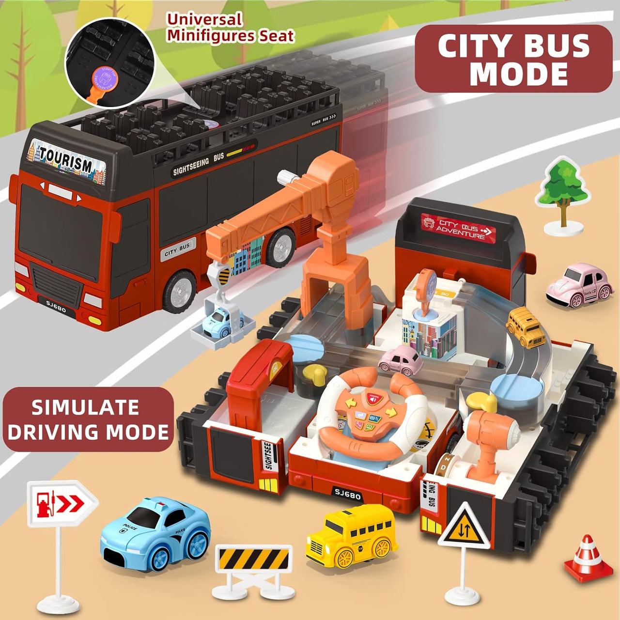 2in1 Deform Double Decker Bus Adventure Track - Red
