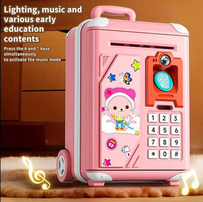 Kids Cartoon Fingerprint & Face Recognition ATM Machine - Pink