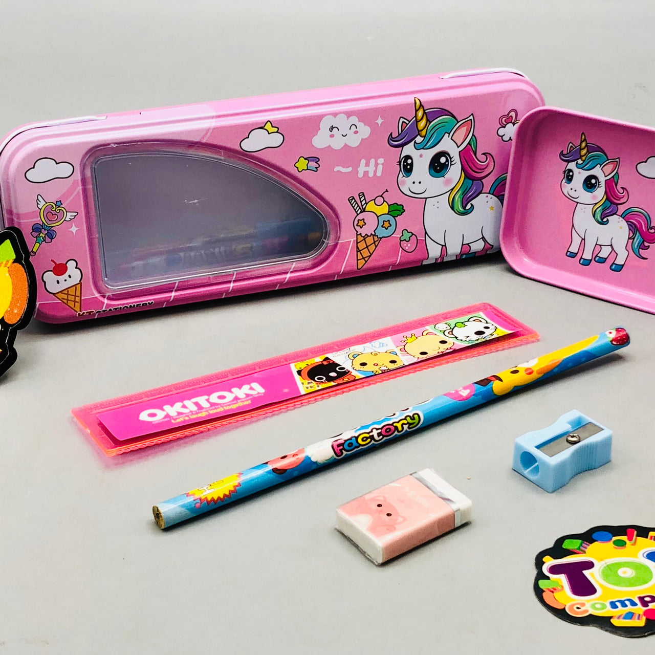 6Pcs Mini Unicorn Themed Tin Geometry Box