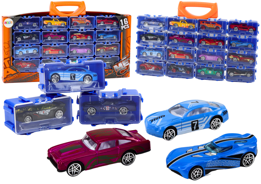 16Pcs Mini Diecast Inertial Cars With Display Racks