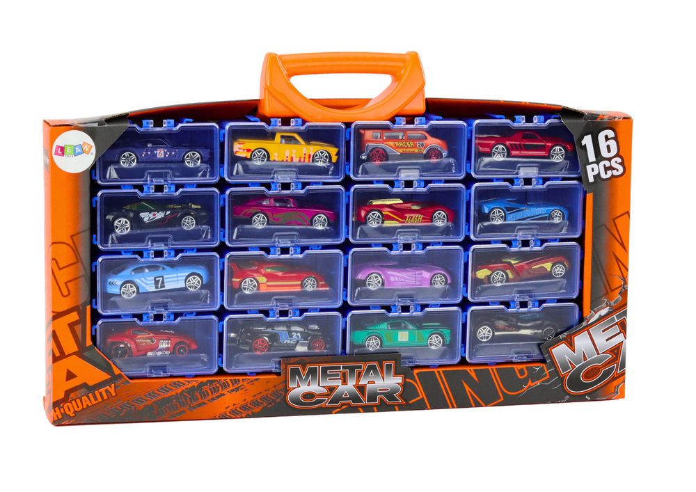 16Pcs Mini Diecast Inertial Cars With Display Racks