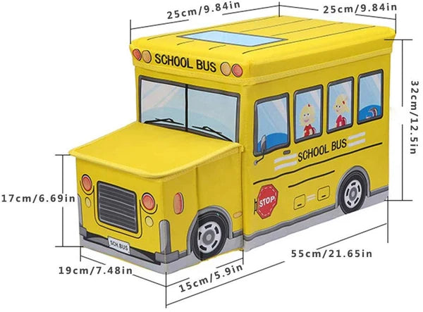 Kids Foldable Storage Box - School Bus Design Yellow