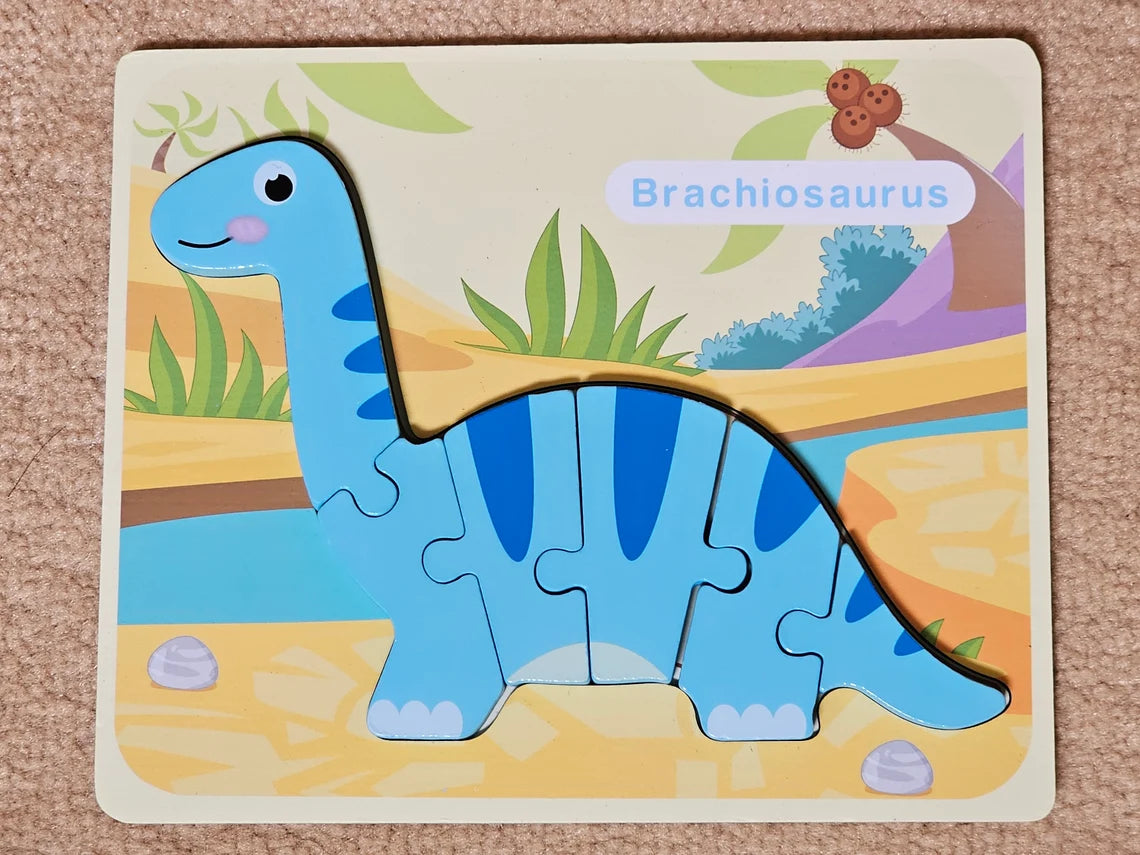 1Pc 3D Wooden Dinosaur Puzzle Jigsaw Board - Assortment