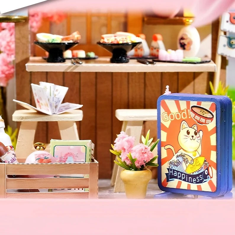 DIY Miniature Sakura Noodles Shop With LED Lights