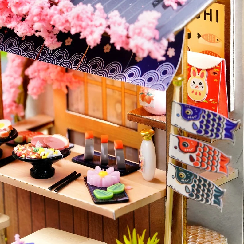DIY Miniature Sakura Noodles Shop With LED Lights