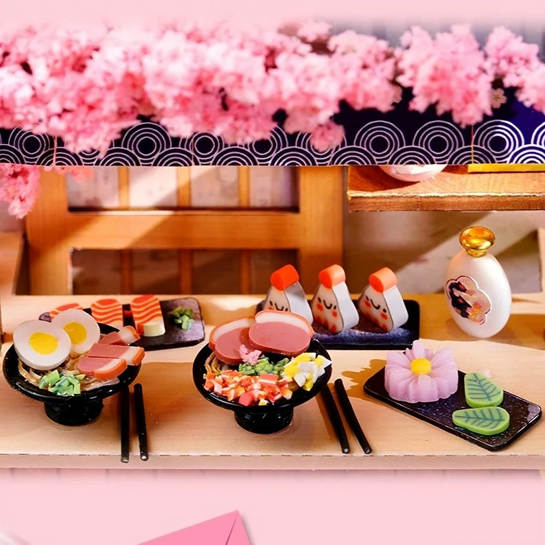 DIY Miniature Sakura Noodles Shop With LED Lights