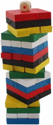Wooden Block Stacking Game with Dice - 54 Pieces