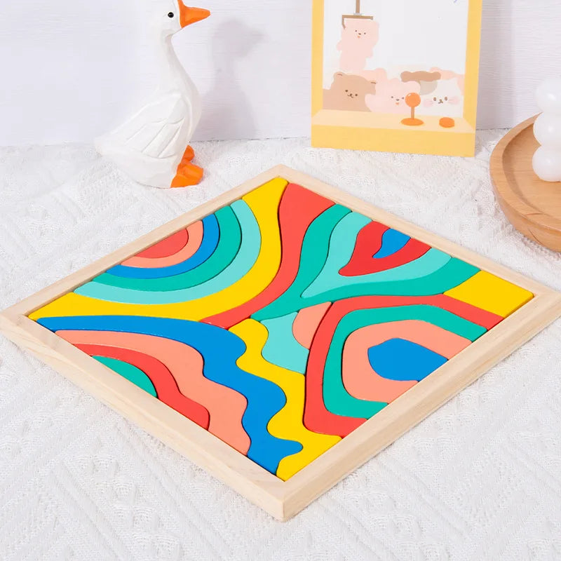 Wooden Rainbow Puzzle Stacking Board