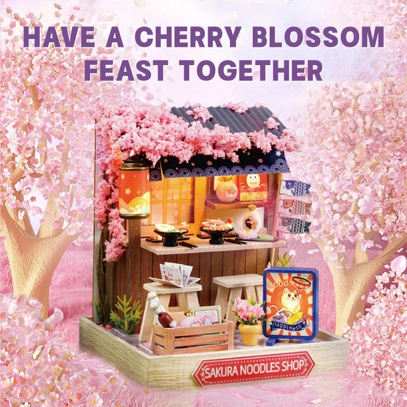 DIY Miniature Sakura Noodles Shop With LED Lights