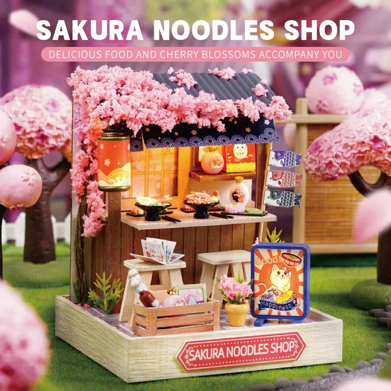 DIY Miniature Sakura Noodles Shop With LED Lights