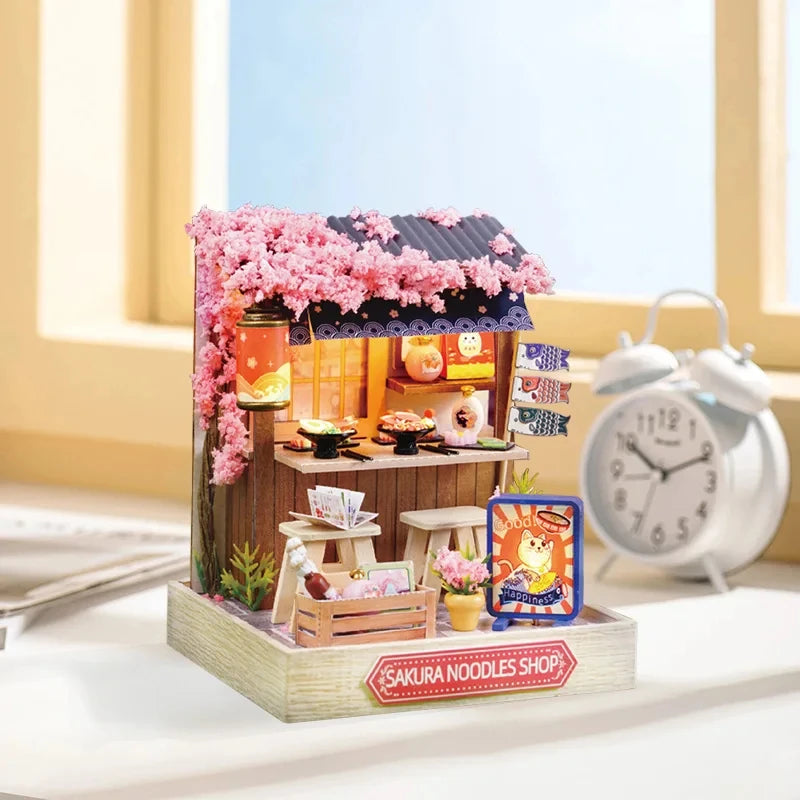 DIY Miniature Sakura Noodles Shop With LED Lights