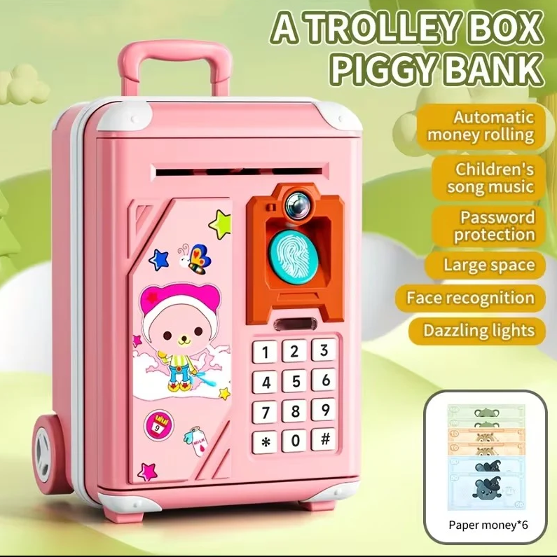 Kids Cartoon Fingerprint & Face Recognition ATM Machine - Pink