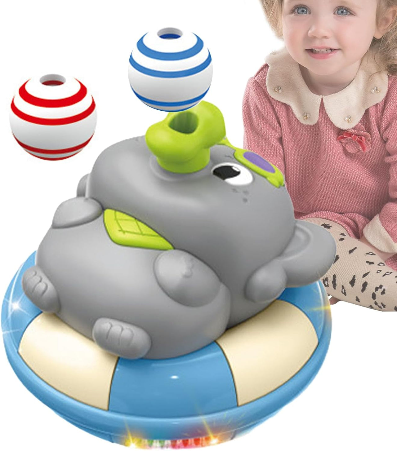 Cute Elephant Musical Ball Blowing Toy With Lights