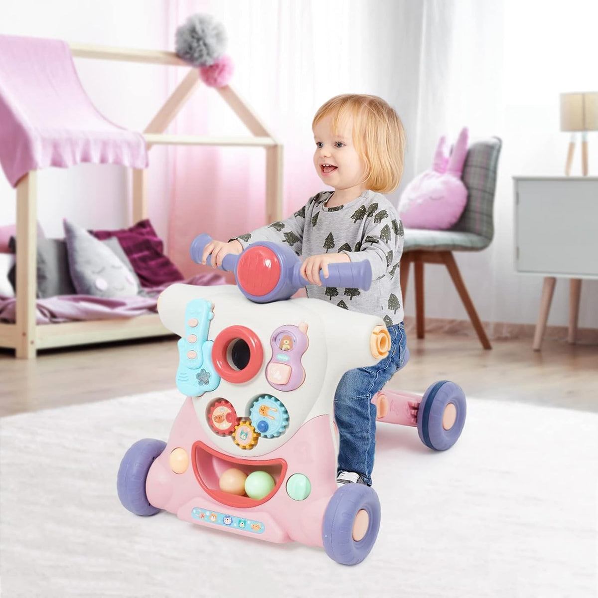 6in1 Multi-functional Baby Activity Musical Walker - Pink
