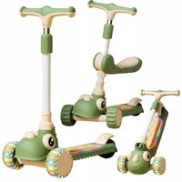 2in1 Dino Adjustable Height Kids Scooter With Light & Music - Green