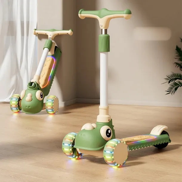 2in1 Dino Adjustable Height Kids Scooter With Light & Music - Green