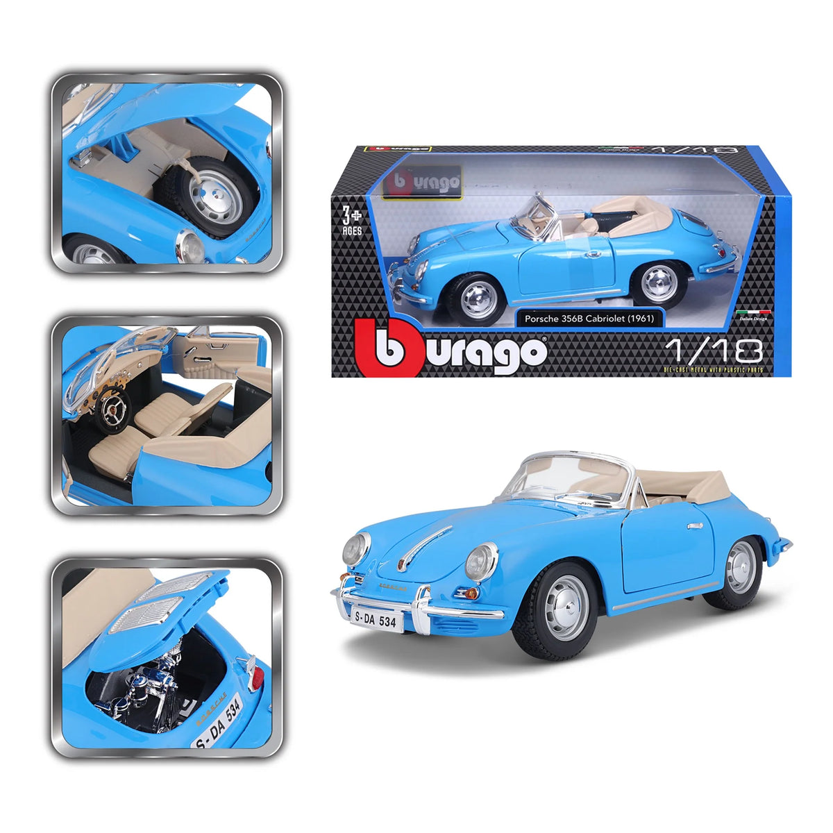 Bburago 1:18 Porsche 356B Cabriolet 1961