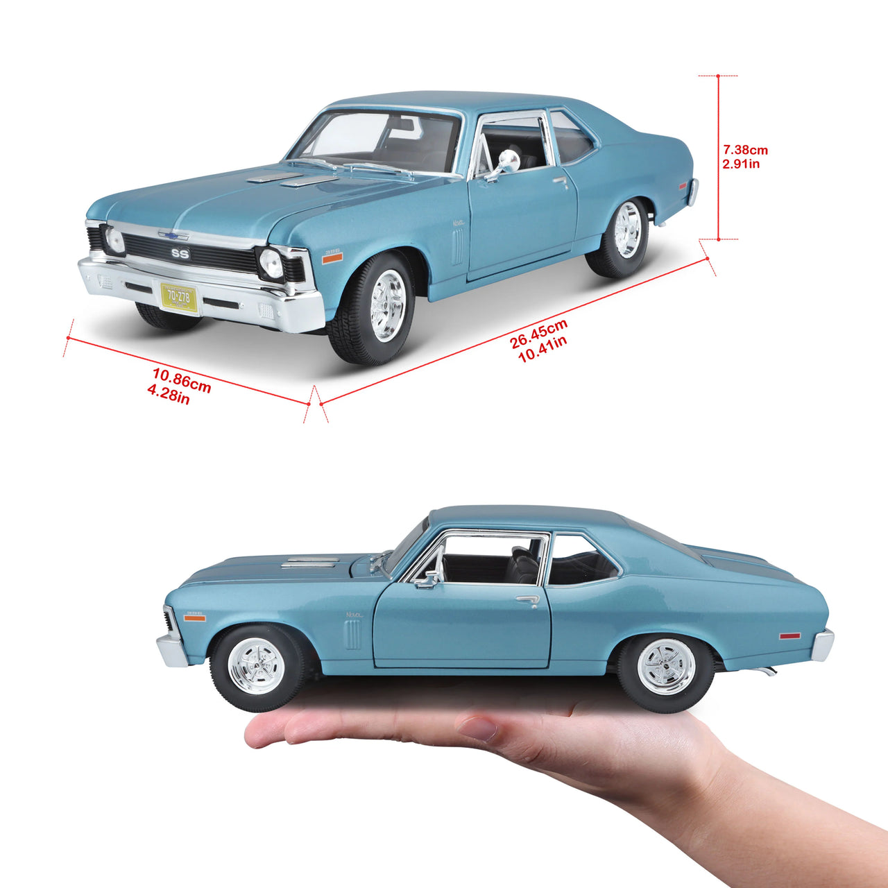 Maisto 1:18 Diecast 1970 Chevrolet Nova Ss Coupe - Blue