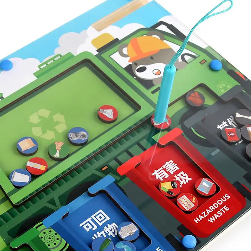 Kids Wooden Garbage Sorting Magnetic Pen Game