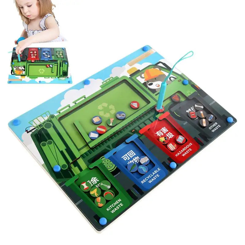 Kids Wooden Garbage Sorting Magnetic Pen Game