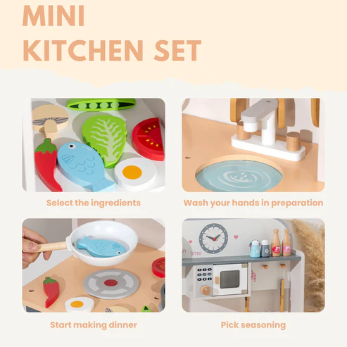 Mini Wooden Pretend European Pretend Play Kids Kitchen Set