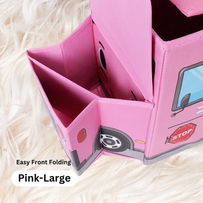 Kids Foldable Storage Box - School Bus Design Pink