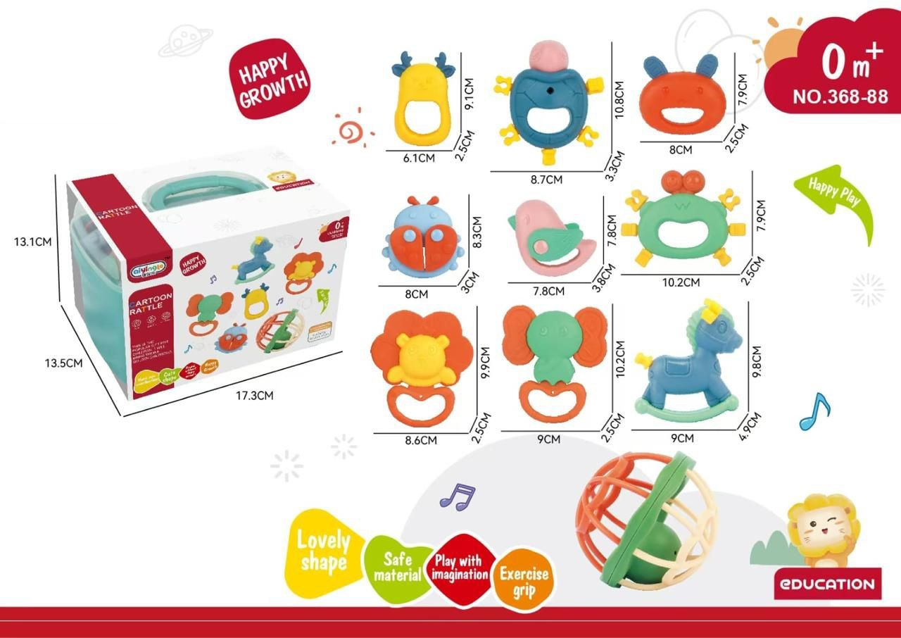 9Pcs Premium Baby Teether & Rattles With Storage Box