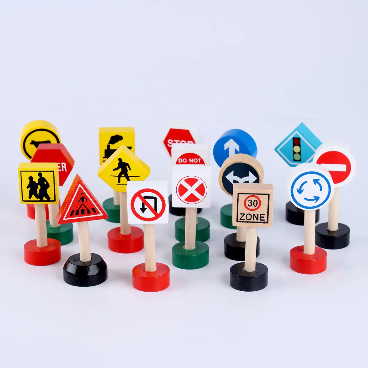 Wooden Traffic Signs - 16Pcs