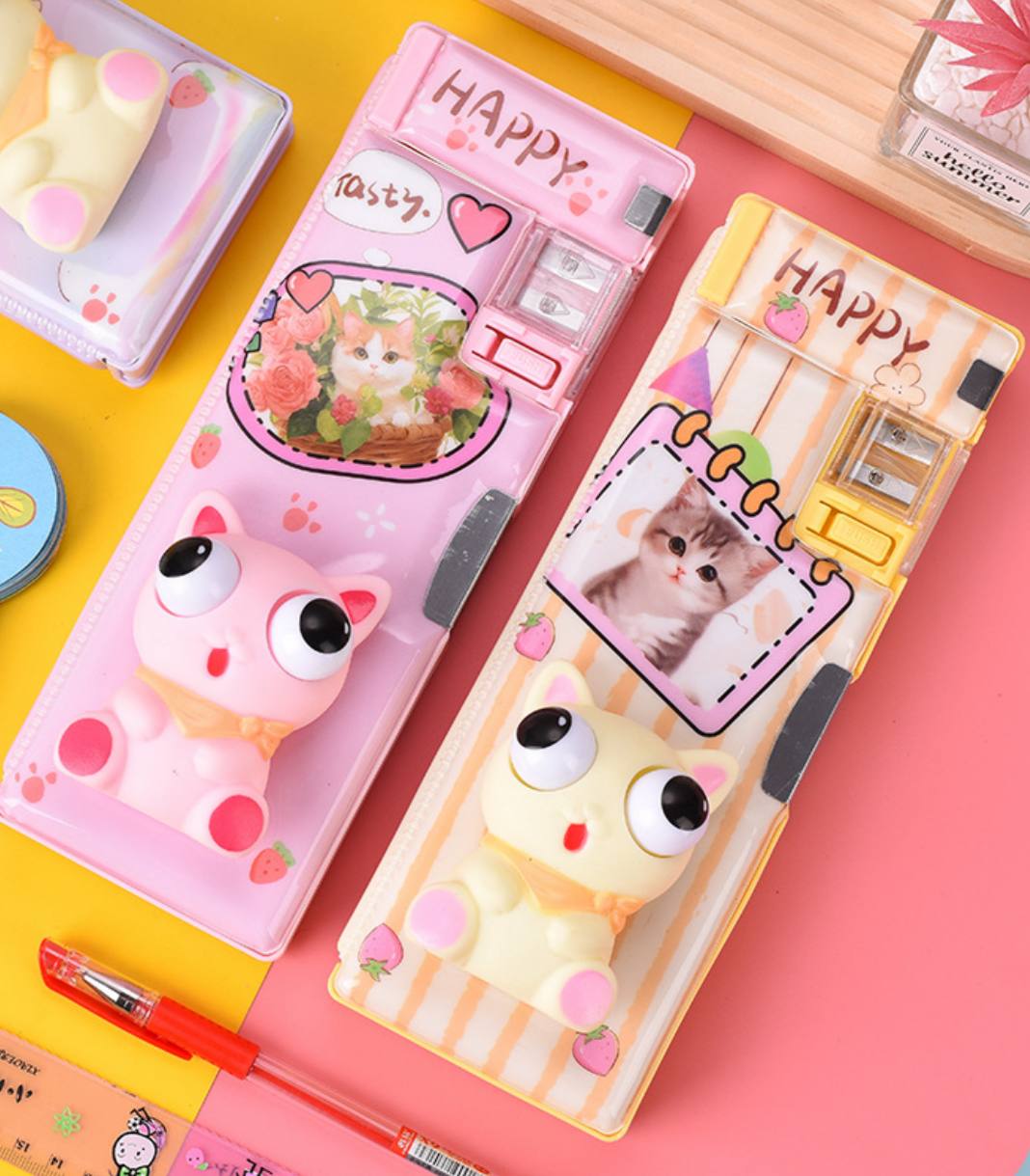 3D Cat Squishy Pop Eyes Magnetic Geometry Box