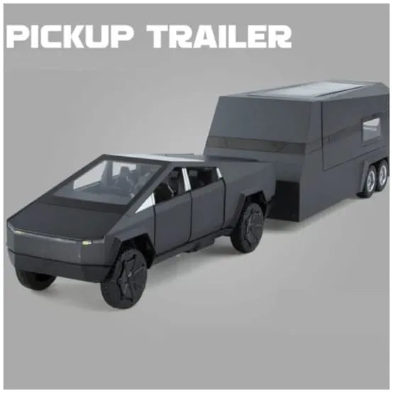 1:35 Diecast Mini Tesla Pickup Truck With Trailer