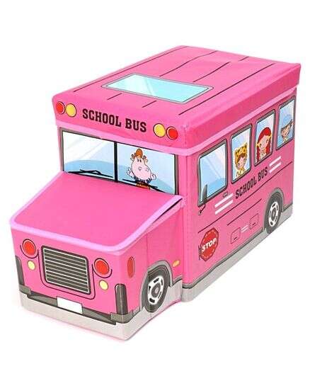 Kids Foldable Storage Box - School Bus Design Pink