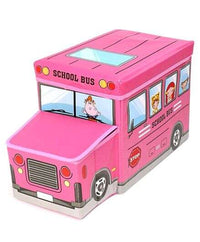 Kids Foldable Storage Box - School Bus Design Pink