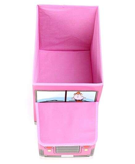 Kids Foldable Storage Box - School Bus Design Pink