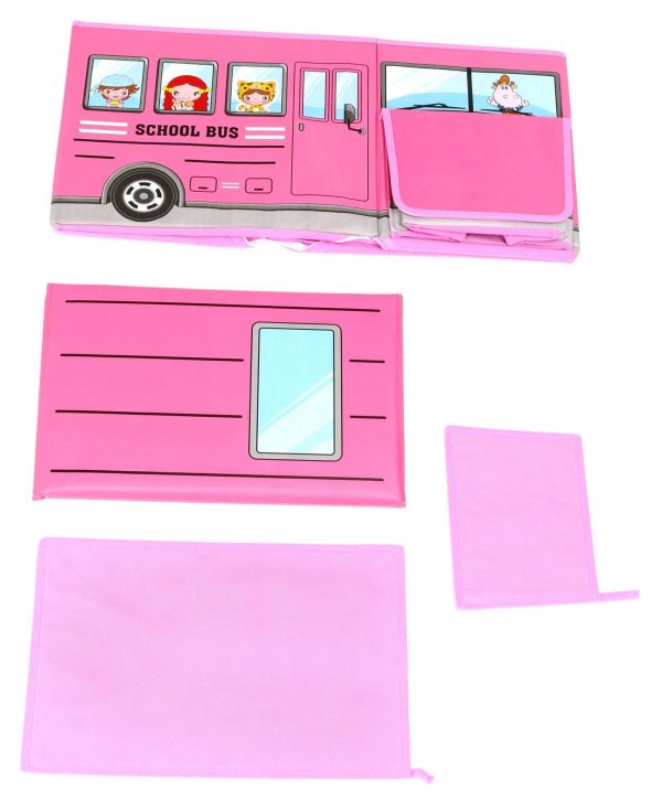 Kids Foldable Storage Box - School Bus Design Pink