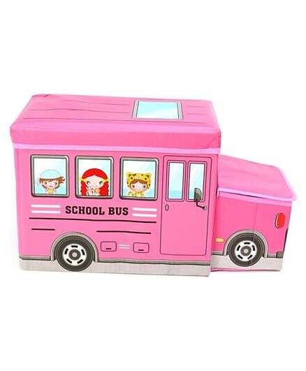 Kids Foldable Storage Box - School Bus Design Pink