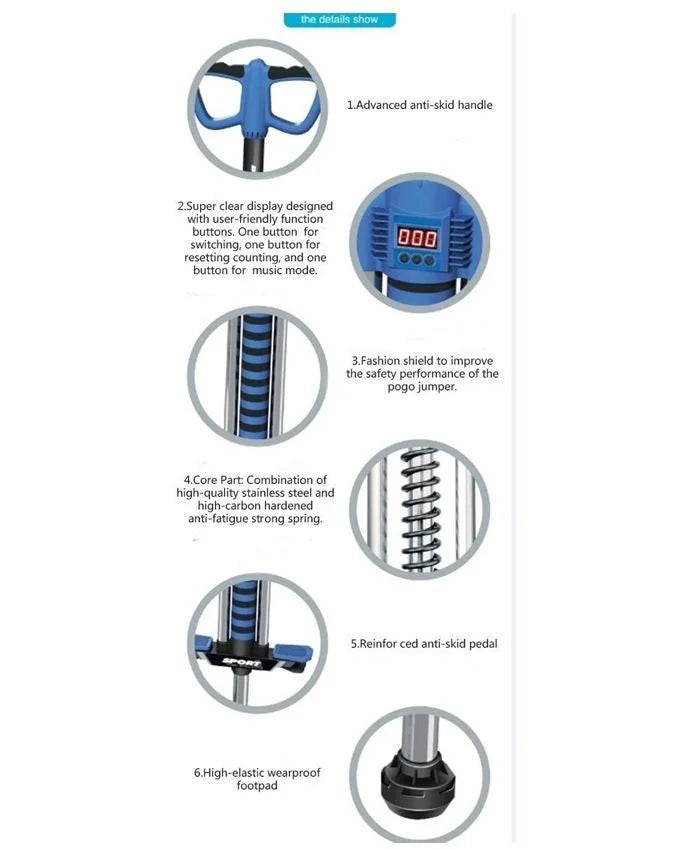 Kids Digital Display Sport Jumping Pogo Stick - Blue