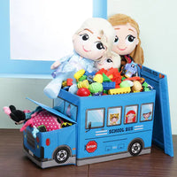 Kids Foldable Storage Box - School Bus Design Blue