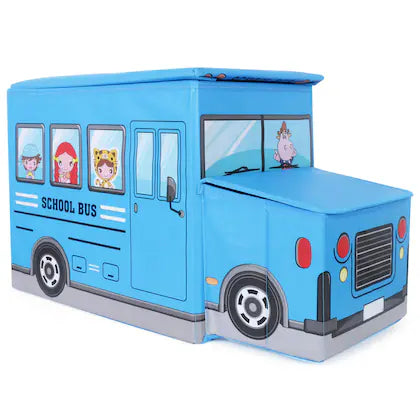 Kids Foldable Storage Box - School Bus Design Blue
